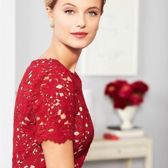 Talbots Red Floral Lace Sheath Dress Women's Size 8 NWT Elegant Quiet Luxury - Picture 7 of 10